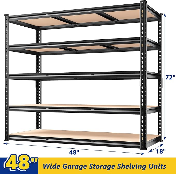 REIBII 48" W Garage Shelving Heavy Duty, 3000LBS Storage Shelves, 5-Tier - Image 3