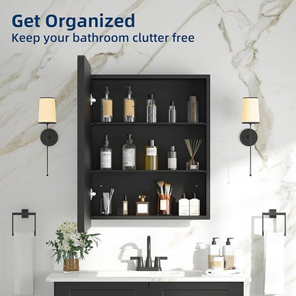 Medicine Cabinet with Mirror, 20x26 Inch Black Bathroom Mirrored Cabinet - Image 8