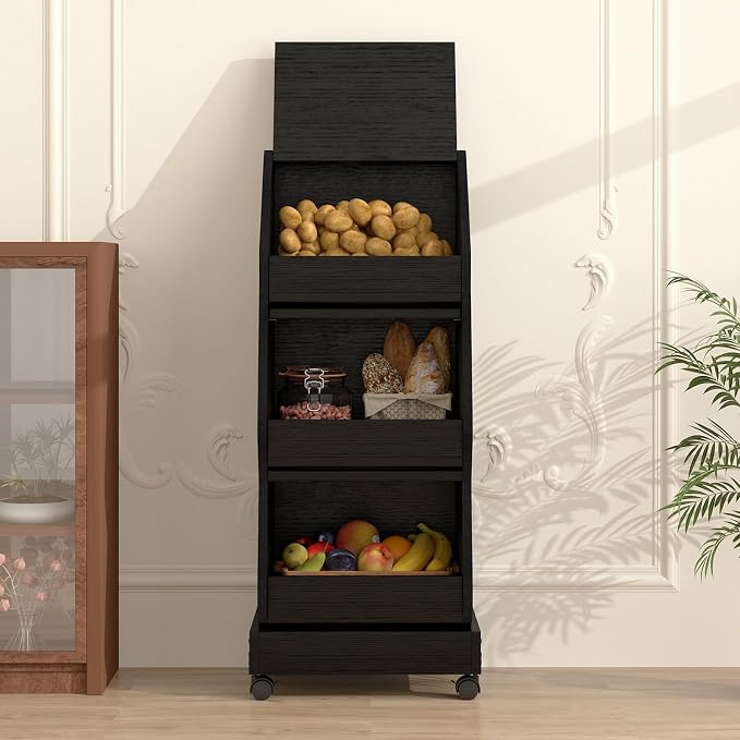 ARTETHYS Potato and Onion Storage Bin Black Movable Bread Box - Image 4