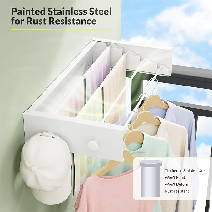 Foldable Wall Mounted Drying Rack, Stainless Steel Expandable Clothes Drying - Image 6