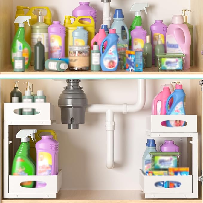 Under Sink Organizer, 1 Pack 2 Tier Metal Slide Out Pull Out Cabinet Organizer - Image 5