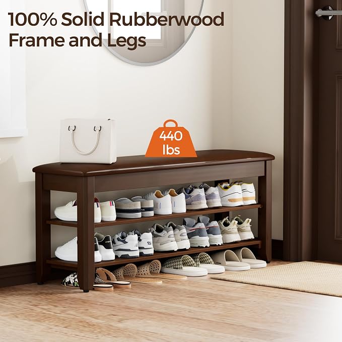 Homleke 2-Tier Solid Wood Shoe Rack Bench - Image 3