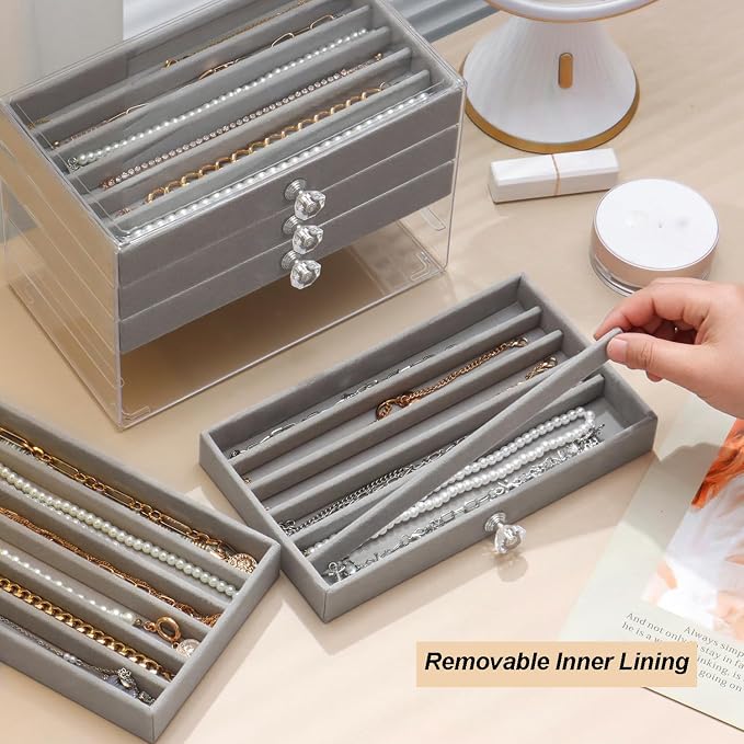SPAKOWN Necklace Organizer Box, Velvet Necklace Box Holder Tray - Image 2