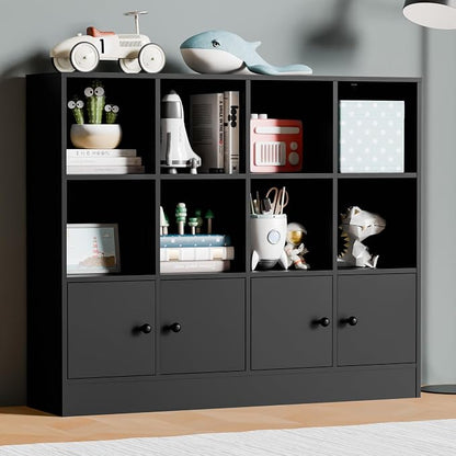 Cozy Castle Black Wood Bookcase, 12 Cube Storage Organizer Bookshelf - Image 8