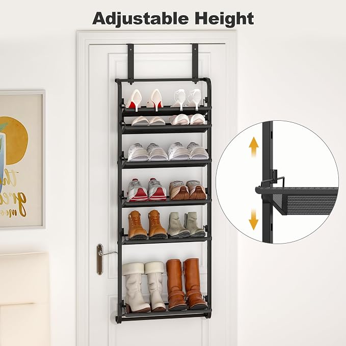BUKFEN 6 Tier Adjustable Heavy Duty Metal Shoe Rack, Door Hanging and Wall - Image 4