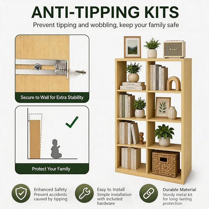 CTESNE【Wooden Thick Frame 8 Cube Storage Organizer Shelf - Image 5