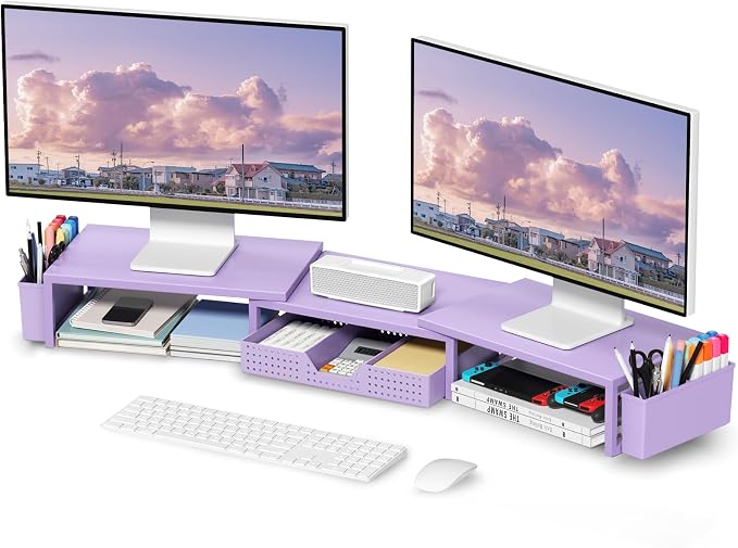 OPNICE Purple Desk Organizers and Accessories, Dual Computer Monitor Stand Riser by OPNICE