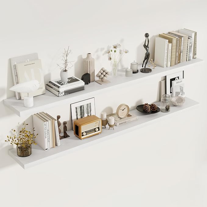 72 Inch Floating Shelves 2 Pack, 8 Inch Deep Floating Shelf Wall Mounted by FunMemories