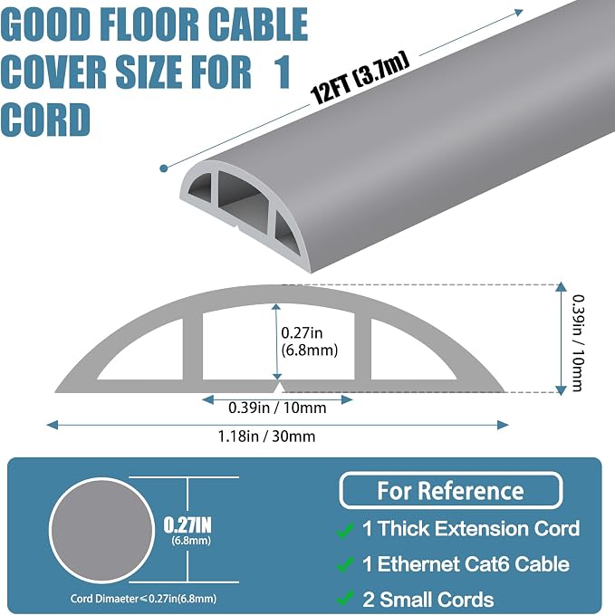 Floor Cord Covers for Wires 12FT Cable Hider Wire Cover Self Adhesive Cord - Image 2