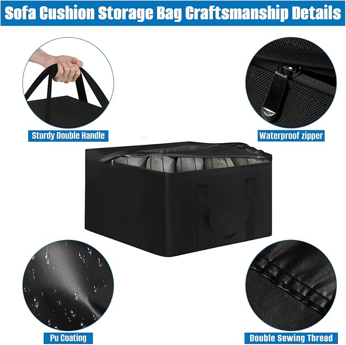 SIRUITON 32”L x 32”W x 24”H Outdoor Cushion Storage Bag, Patio Furniture - Image 3