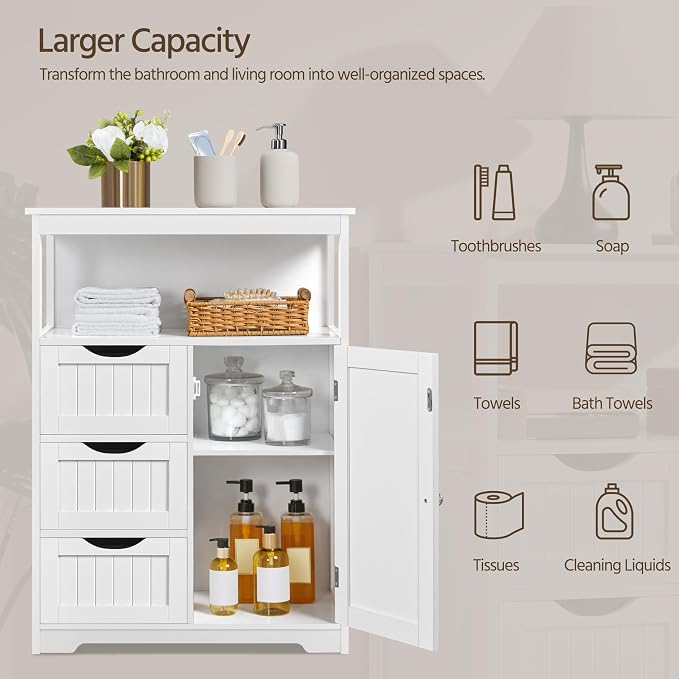 Yaheetech Bathroom Storage Cabinet Bathroom Floor Cabinet Freestanding Storage - Image 6