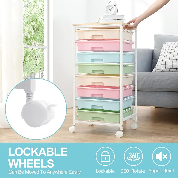 Rolling Storage Cart with Drawers, Utility Cart With 8 Drawers and Wooden - Image 4
