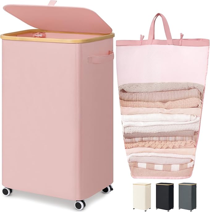 Goodpick Laundry Basket with Wheels, Collapsible Clothes Hampers with Removable by Goodpick