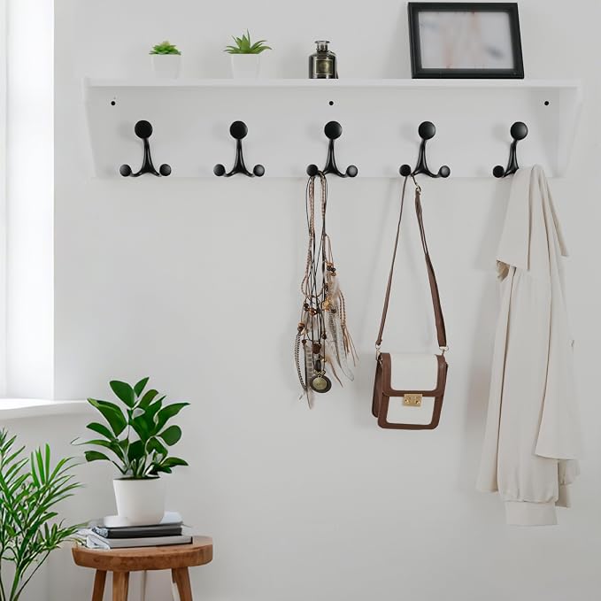 WEBI Wall Shelf with Hooks Underneath, 35” Long Wall Mounted Coat Rack with - Image 2
