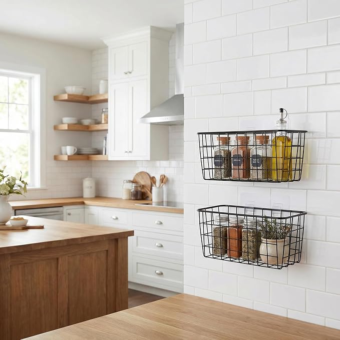 2 Set Adhesive Hanging Wall Basket Inside Cabinet Door Organizer, Wall Storage - Image 10
