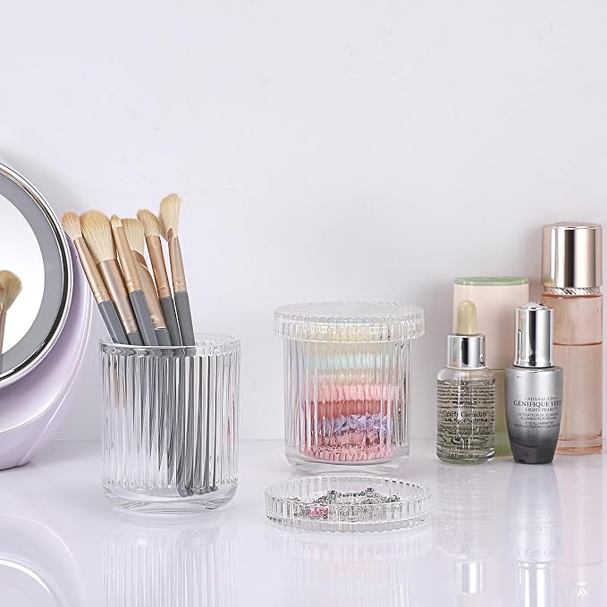 2 Pack Glass Qtip Holder with Lid, Qtip Dispenser Bathroom Storage Jars- Glass - Image 9