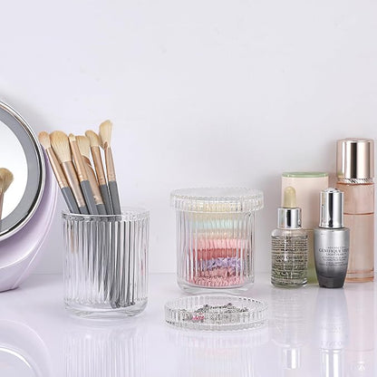 2 Pack Glass Qtip Holder with Lid, Qtip Dispenser Bathroom Storage Jars- Glass - Image 9