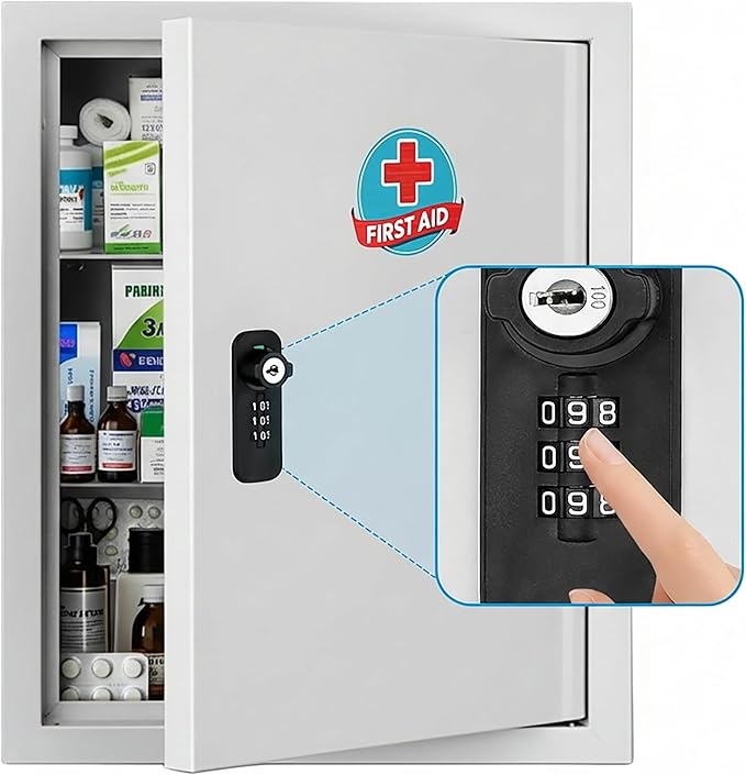 Locking Medicine Cabinet with Combination Lock and Safety Key | Rust-resistant by Unknown