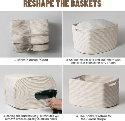 5 Pack White Woven Storage Baskets - Image 7