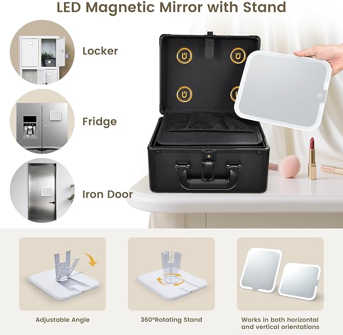 Makeup Case with Lighted Vanity Mirror, Makeup Organizer Box Travel Make up - Image 2