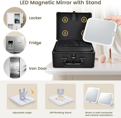 Makeup Case with Lighted Vanity Mirror, Makeup Organizer Box Travel Make up - Image 2