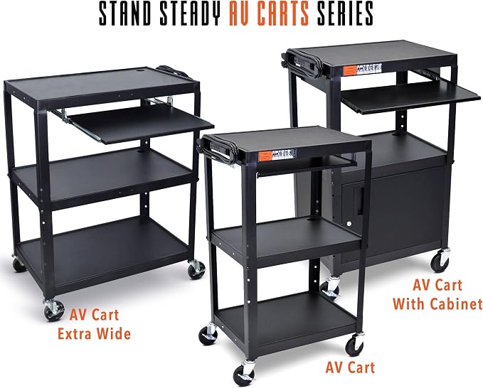 Stand Steady AV Cart with Locking Cabinet, Adjustable Height, UL Certified - Image 9