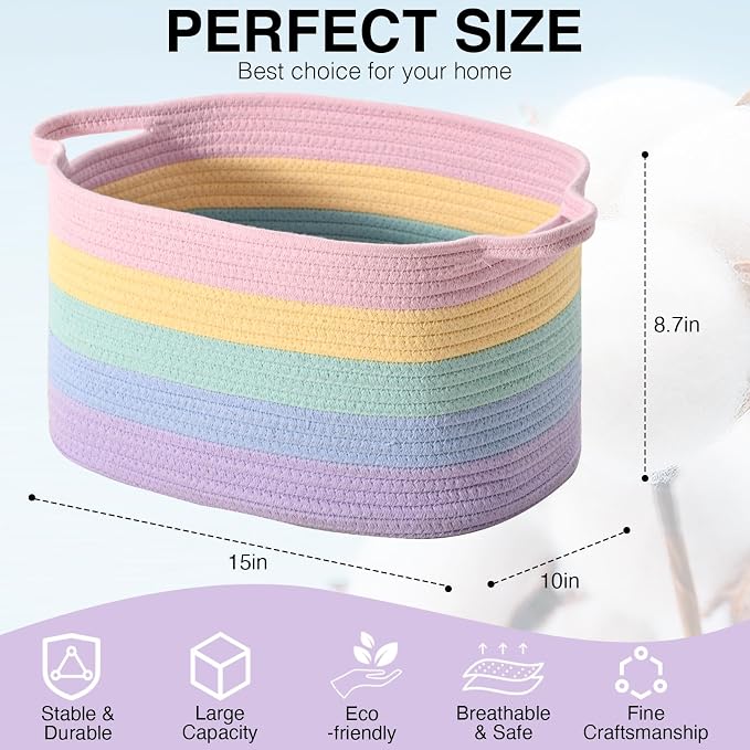 DUHEL Cotton Rope Woven Storage Basket, Used - Image 2