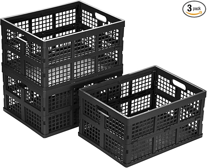 Eslite 34L Large Plastic Folding Storage Crates, Collapsible Crates by Eslite