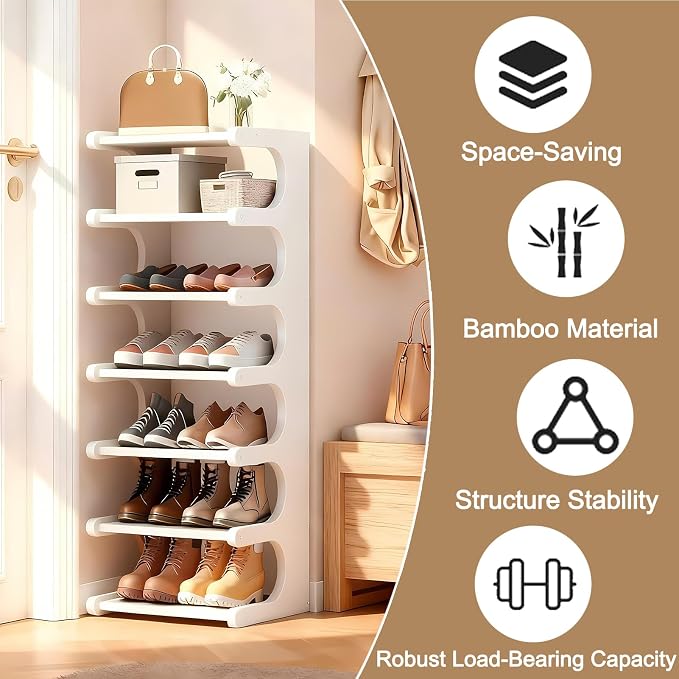 7-Tier Vertical Shoe Rack, Bamboo Free Standing Shoe Rack Shelf, Shoe Storage - Image 3