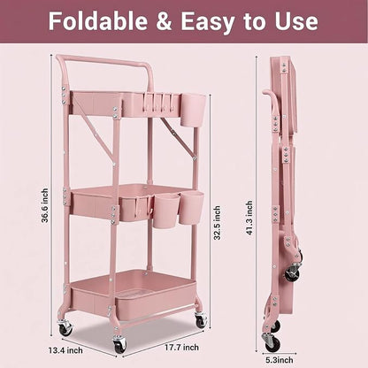 Amatic 3-Tier Folding Rolling Utility Cart - Image 2