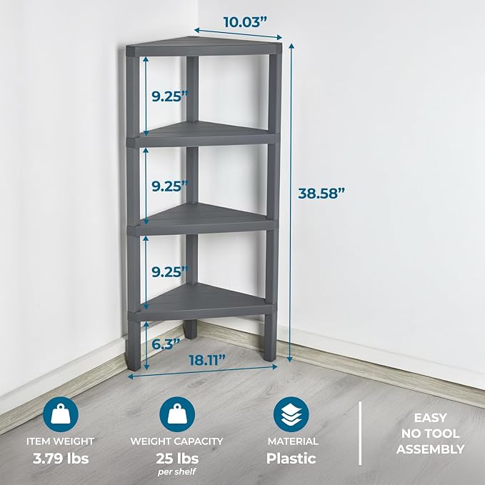 Honey-Can-Do 4-Tier Plastic Corner Storage Shelf, kitchen or office - Image 2