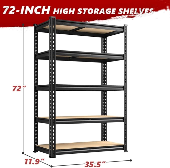 REIBII 2020LBS Garage Shelving Heavy Duty 5 Tier Storage Shelves Adjustable - Image 3