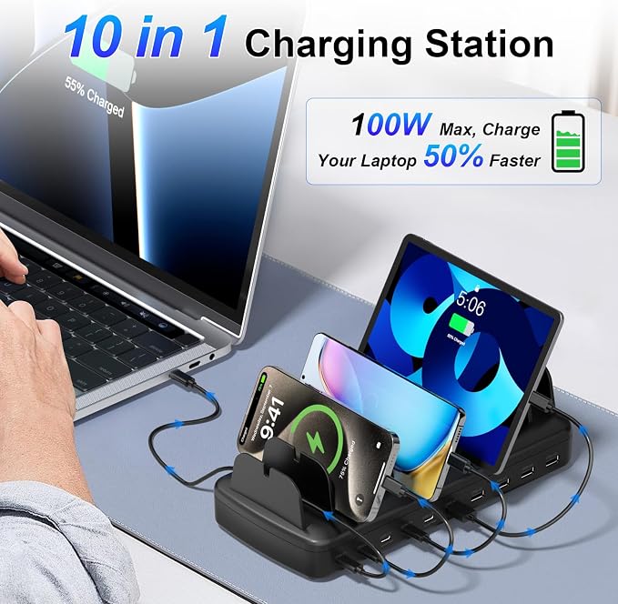 510W Fast Charging Station for Multiple Devices, 10 Port USB C Charger Station - Image 2