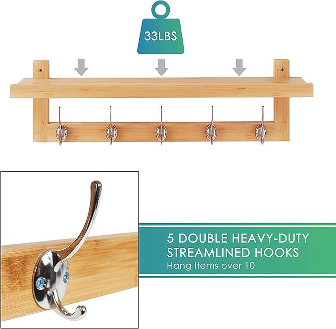 SMIBUY Coat Hooks with Shelf Wall-Mounted, 29.2 Inch Entryway Coat Rack - Image 6