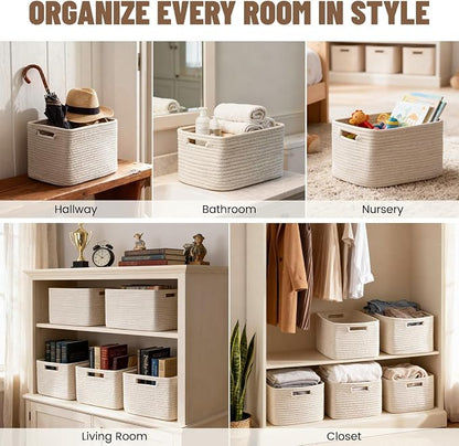 5 Pack White Woven Storage Baskets - Image 6