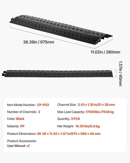 VEVOR 3 Pack Drop Over Cable Cover, 2 Channel Heavy Duty Cable Hose Protector - Image 7