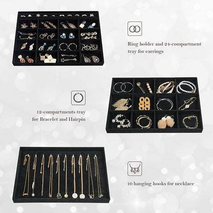 ProCase Stackable Large Jewelry Drawer Organizer, 3 Pack Velvet Jewelry - Image 3