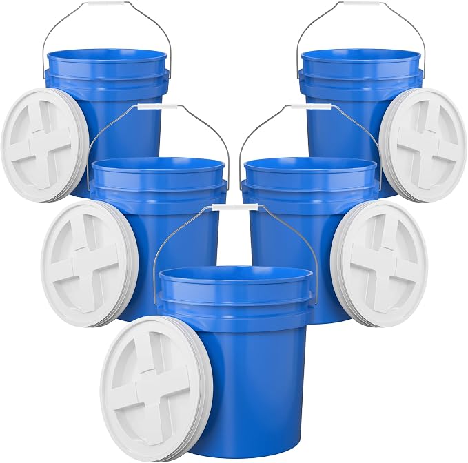 5-Gallon Blue Bucket Pail with Gamma Seal Screw on Airtight Lid, Metal Handles by EconoHome