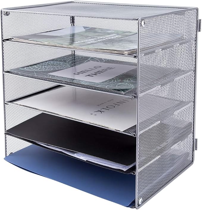 EASEPRES 5 Slot Mesh Desk Organizer Tray, File Paper Letter Folder Holder - Image 3