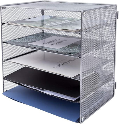 EASEPRES 5 Slot Mesh Desk Organizer Tray, File Paper Letter Folder Holder - Image 3
