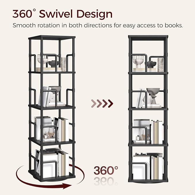 MAHANCRIS 4-Tier Rotating Bookshelf, Freestanding Corner Bookshelf, 360° - Image 5