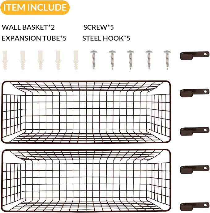 2 Sets Brown Extra Large Hanging Wall Basket - Image 4