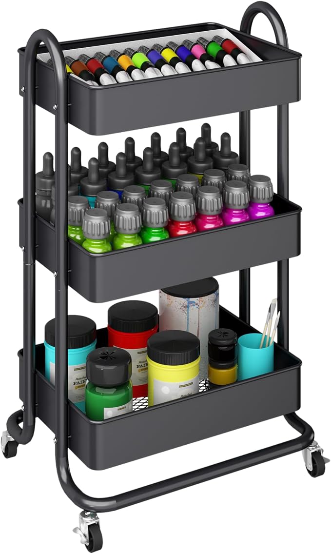 MIOCASA 3-Tier Metal Utility Rolling Cart, Heavy Duty Multifunction Cart - Image 6