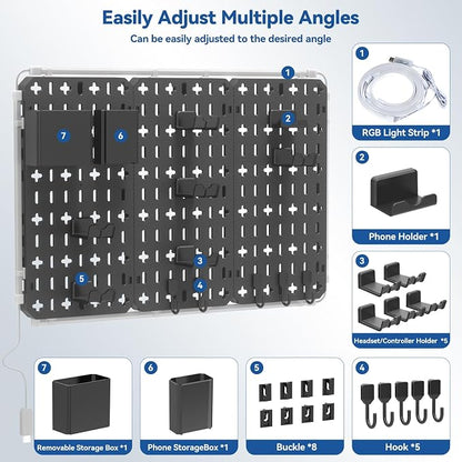 KDD 9 in 1 RGB Gaming Wall Organizer Peg Board - Image 6