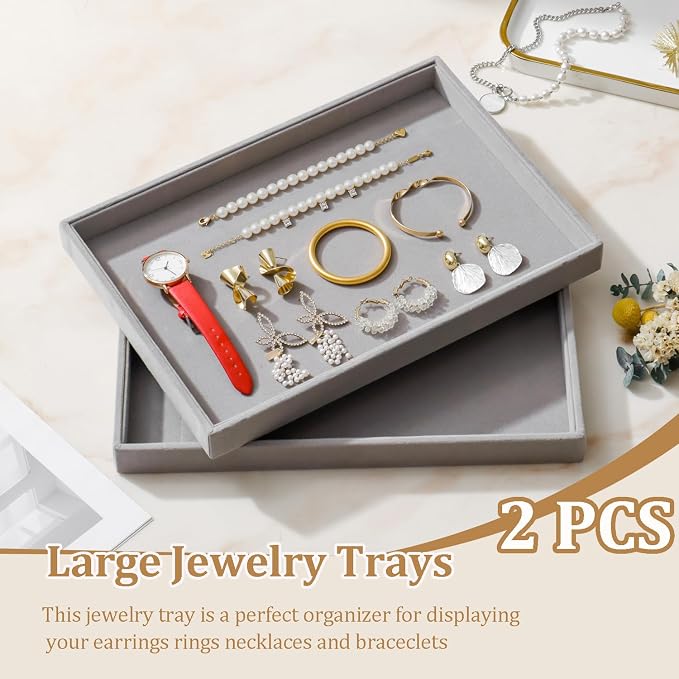 Large Velvet Jewelry Tray 2 Pack Stackable Jewelry Display Drawer Inserts Trays - Image 2
