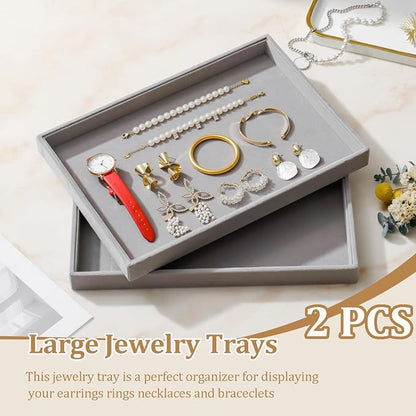 Large Velvet Jewelry Tray 2 Pack Stackable Jewelry Display Drawer Inserts Trays - Image 2