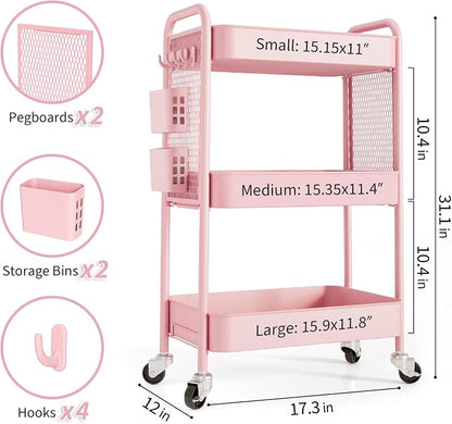 TOOLF 3 Tier Rolling Cart Storage Organizer, Metal Rolling Utility Cart - Image 5