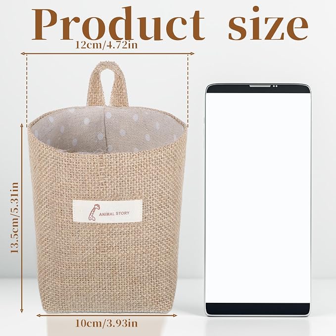 2 Pack Hanging Basket for Door, Small Jute Wall Storage, Hanging Storage Bags - Image 2