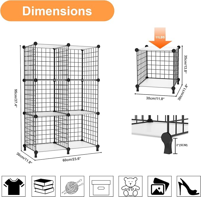 AWTATOS Wire 6 Cube Storage Organizer, Closet Storage Shelves Stackable | Metal - Image 3