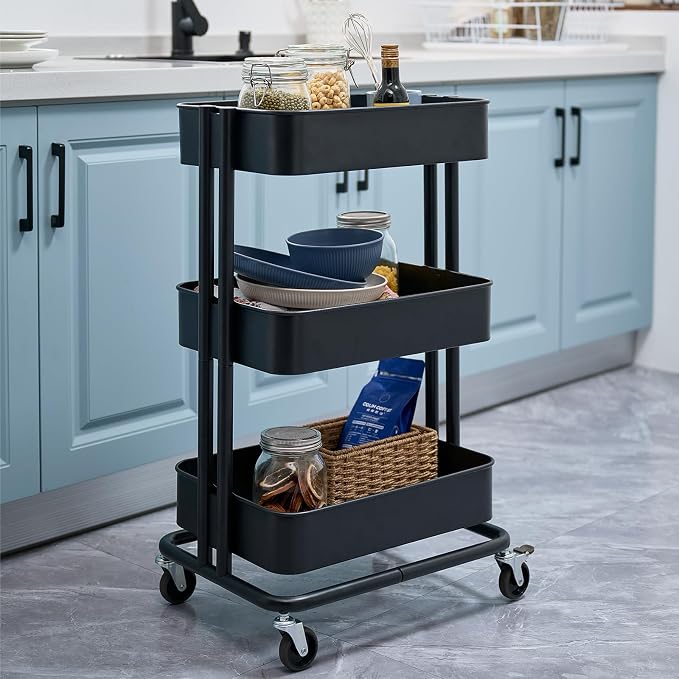3 Tier Rolling Cart Metal Heavy Duty Utility Cart - Image 6